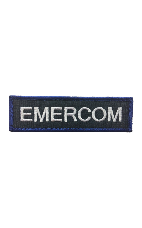 Шеврон EMERCOM 11,8х2,8 см кордура темно-синий белые буквы